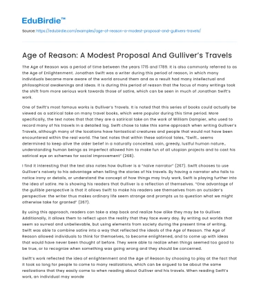 Age of Reason: A Modest Proposal And Gulliver’s Travels