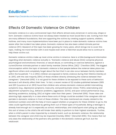 Effects Of Domestic Violence On Children