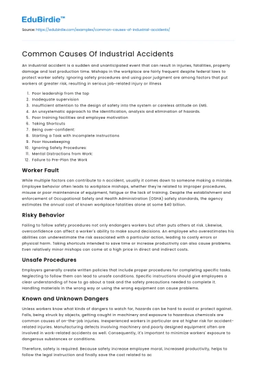 Common Causes Of Industrial Accidents