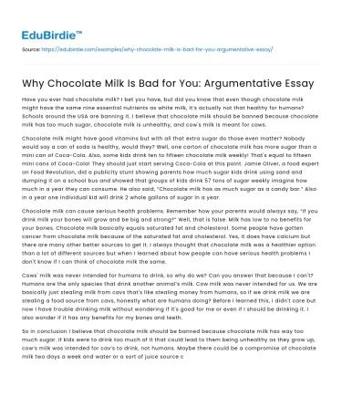 Why Chocolate Milk Is Bad for You: Argumentative Essay