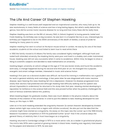 The Life And Career Of Stephen Hawking
