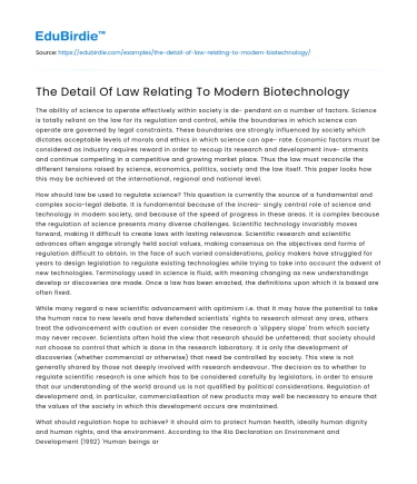 The Detail Of Law Relating To Modern Biotechnology