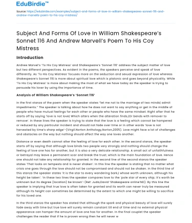 Love in Sonnet 116 & To His Coy Mistress
