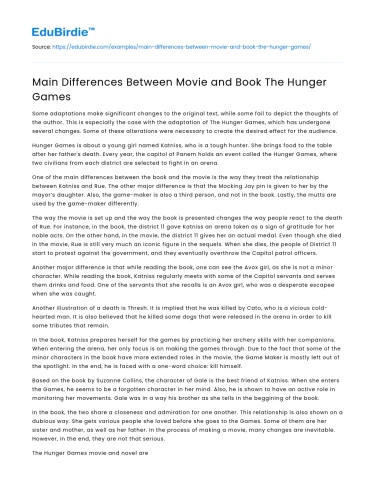 Main Differences Between Movie and Book The Hunger Games