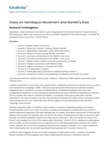 Essay on Homespun Movement and Gandhi’s Role