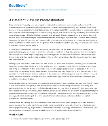 A Different View On Procrastination