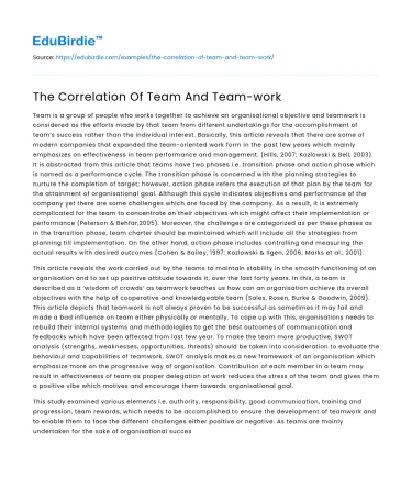 The Correlation Of Team And Team-work