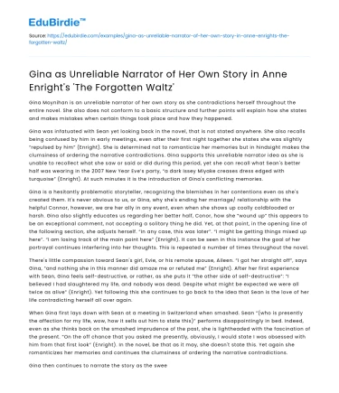 Gina’s Unreliable Narration in ‘The Forgotten Waltz’