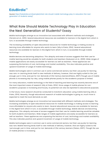 Role of Mobile Technology in Education