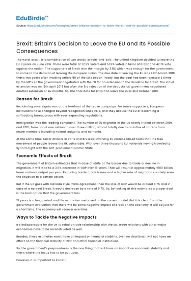 Brexit: Britain’s Decision to Leave the EU and Its Possible Consequences
