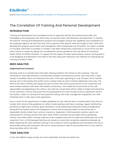 The Correlation Of Training And Personal Development