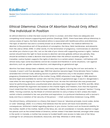 Abortion: Ethical Dilemma and Individual Impact