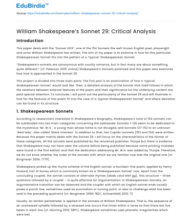 William Shakespeare’s Sonnet 29: Critical Analysis