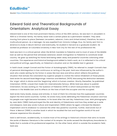 Edward Said and Theoretical Backgrounds of Orientalism