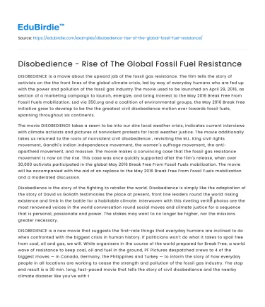 Disobedience – Rise of The Global Fossil Fuel Resistance