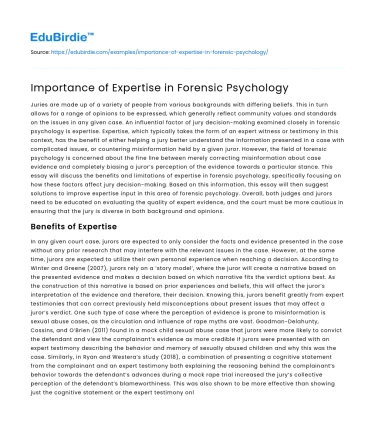 Importance of Expertise in Forensic Psychology