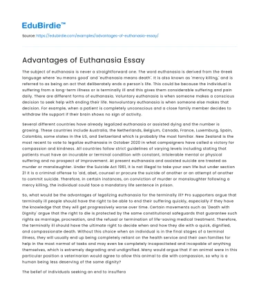 Advantages of Euthanasia Essay