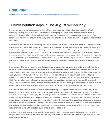 Human Relationships in The August Wilson Play