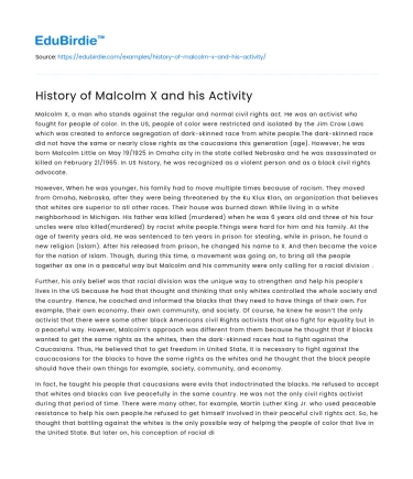 History of Malcolm X and his Activity