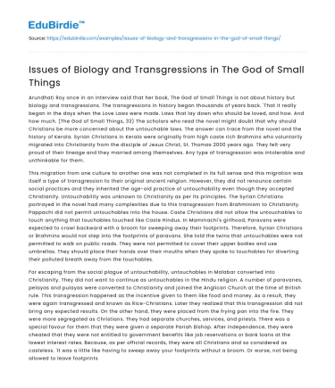 Issues of Biology and Transgressions in The God of Small Things