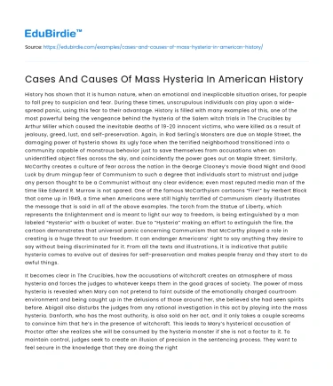 Cases And Causes Of Mass Hysteria In American History
