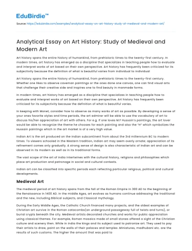 Analytical Essay on Art History: Study of Medieval and Modern Art