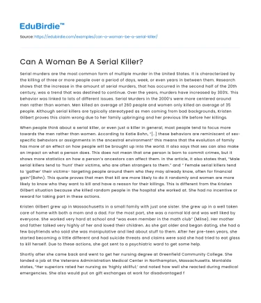 Can A Woman Be A Serial Killer?
