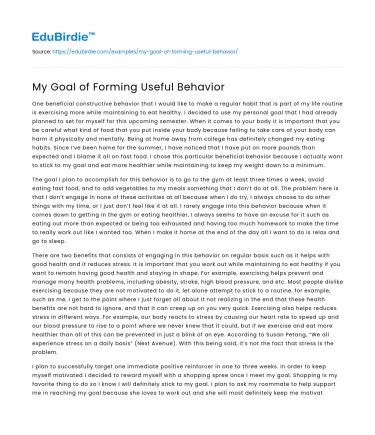 My Goal of Forming Useful Behavior