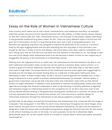 Essay on the Role of Women in Vietnamese Culture