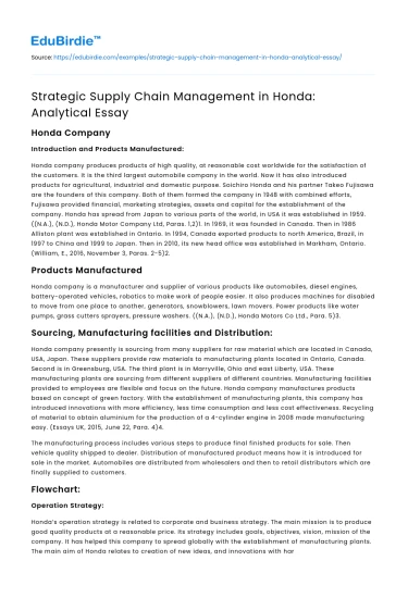 Strategic Supply Chain Management in Honda: Analytical Essay