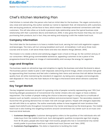 Chef’s Kitchen Marketing Plan