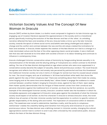 Victorian Society Values And The Concept Of New Woman In Dracula