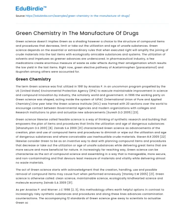 Green Chemistry for Drug Manufacturing