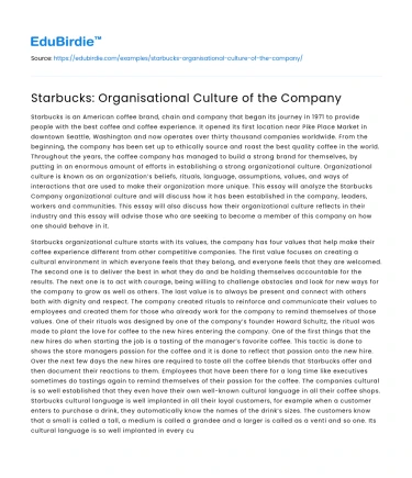 Starbucks: Organisational Culture of the Company