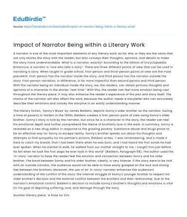 Impact of Narrator Being within a Literary Work