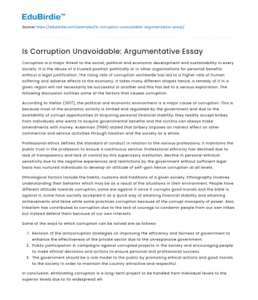 Is Corruption Unavoidable: Argumentative Essay