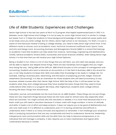 Life of ABM Students: Experiences and Challenges