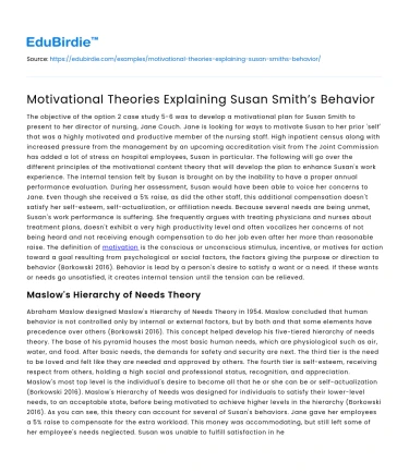 Motivational Theories Explaining Susan Smith’s Behavior