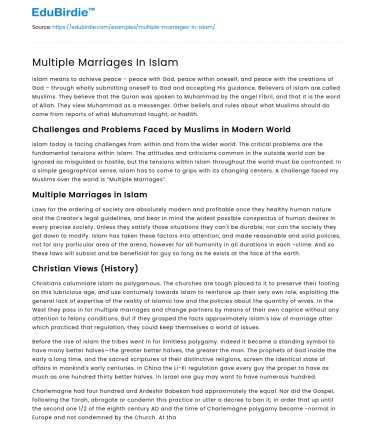 Multiple Marriages In Islam