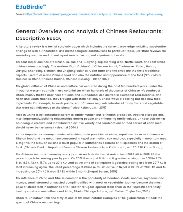 A Comprehensive Analysis of Chinese Cuisine Establishments