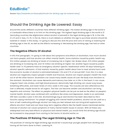 Should the Drinking Age Be Lowered: Essay