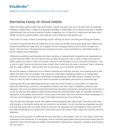 Narrative Essay on Good Habits