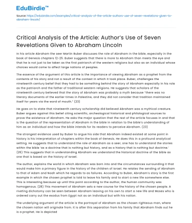 Analysis of Author’s Use of Seven Revelations in Lincoln