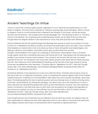 Ancient Teachings On Virtue