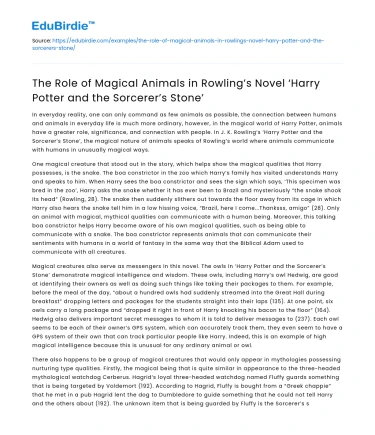 Magical Animals in Rowling’s ‘Harry Potter and the Sorcerer’s Stone’