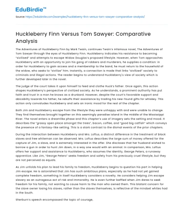 Huckleberry Finn Versus Tom Sawyer: Comparative Analysis