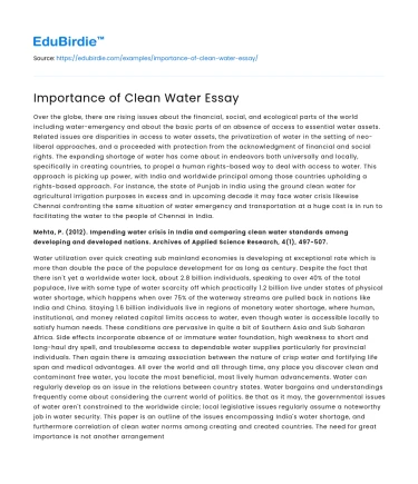 Importance of Clean Water Essay