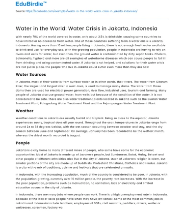 Water in the World: Water Crisis in Jakarta, Indonesia