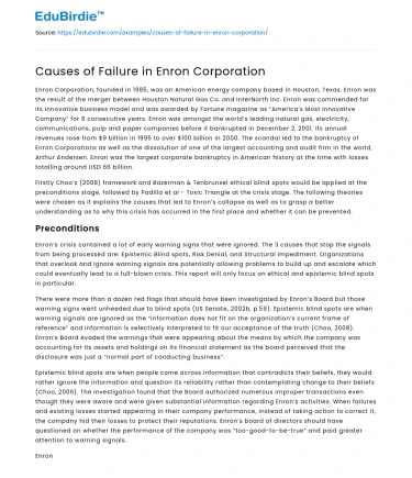 Causes of Failure in Enron Corporation