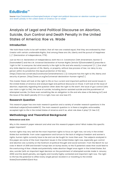 Legal Discourse on Abortion, Gun Control, and Death Penalty in the USA